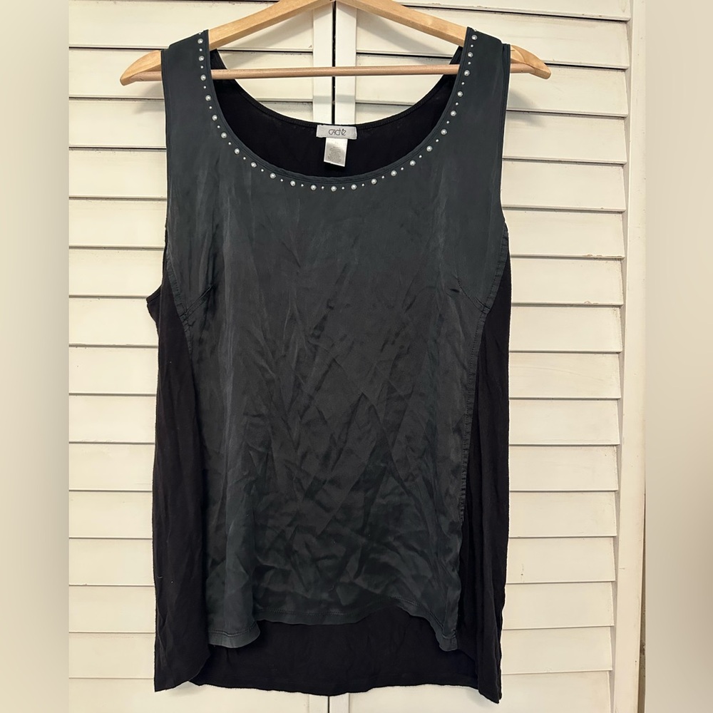 Cache Black Layered Tank with Studded Scoop Neck Sz XL